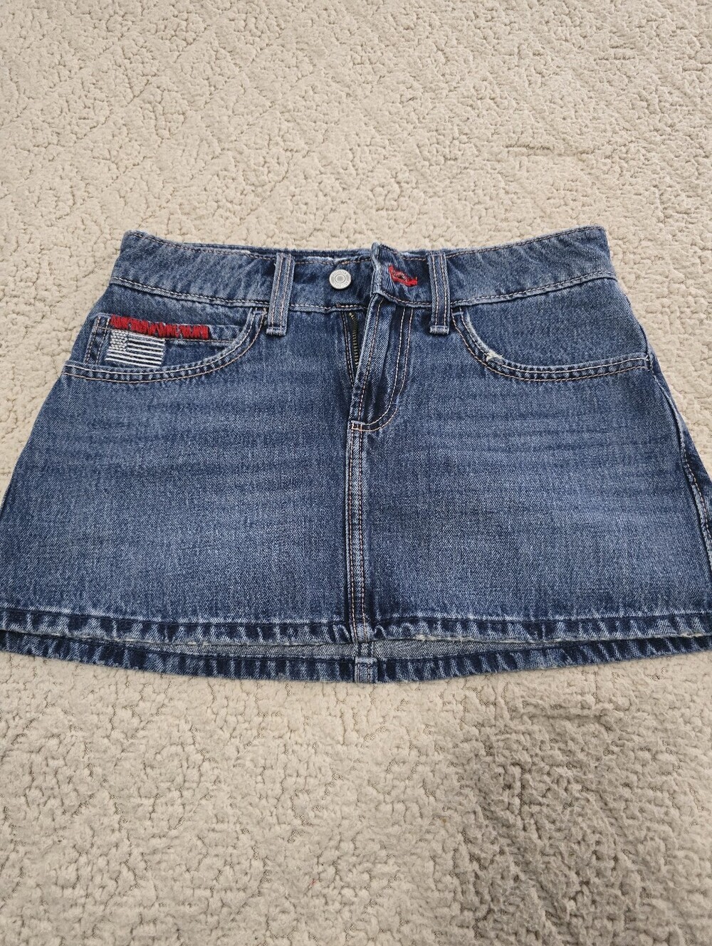 Hollister Dark Blue Denim Mini Skirt with Red Accent